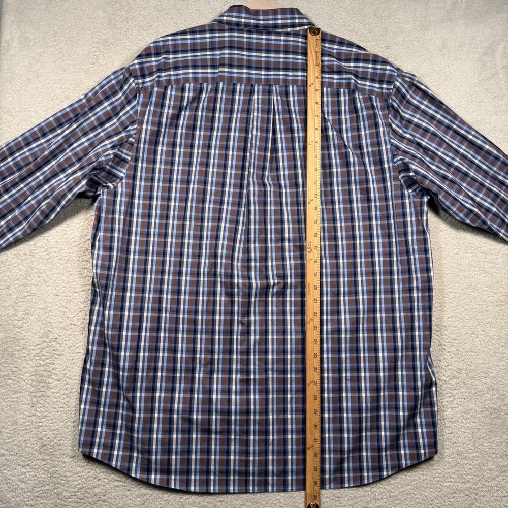 Duluth Trading Co Button Down Mens‎ XLT Blue Brown Plaid WrinkleFighter Shirt - Picture 4 of 5